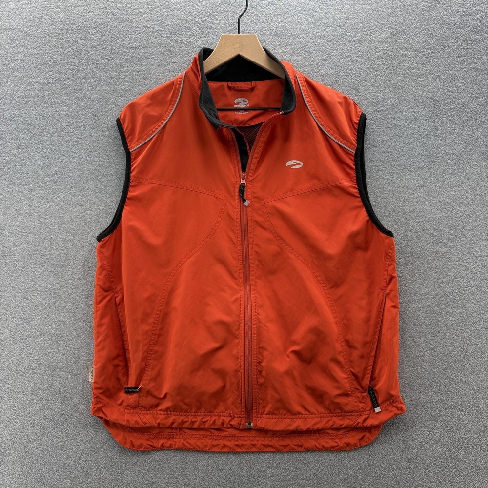 Brooks Running Jacket Men Large Orange Sleeveless Lightweight Windbreaker Zip Up